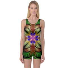 Fractal-abstract-flower-floral- -- One Piece Boyleg Swimsuit
