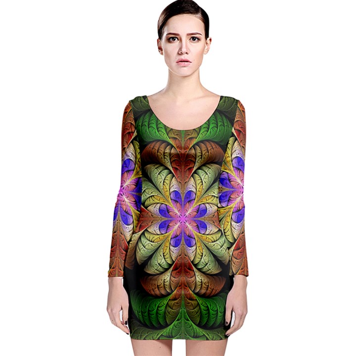 Fractal-abstract-flower-floral- -- Long Sleeve Bodycon Dress