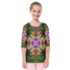 Fractal-abstract-flower-floral- -- Kids  Quarter Sleeve Raglan Tee