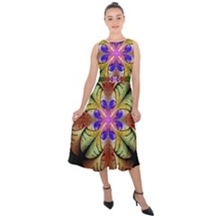 Fractal-abstract-flower-floral- -- Midi Tie-back Chiffon Dress