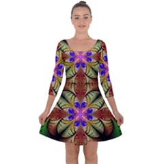 Fractal-abstract-flower-floral- -- Quarter Sleeve Skater Dress