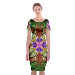 Fractal-abstract-flower-floral- -- Classic Short Sleeve Midi Dress