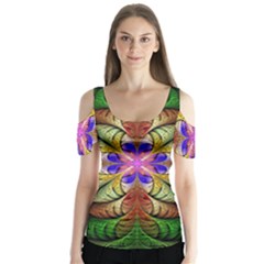 Fractal-abstract-flower-floral- -- Butterfly Sleeve Cutout Tee 