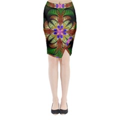 Fractal-abstract-flower-floral- -- Midi Wrap Pencil Skirt