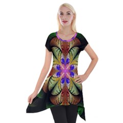 Fractal-abstract-flower-floral- -- Short Sleeve Side Drop Tunic