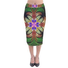 Fractal-abstract-flower-floral- -- Velvet Midi Pencil Skirt