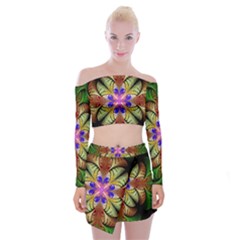 Fractal-abstract-flower-floral- -- Off Shoulder Top With Mini Skirt Set