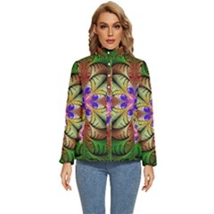 Fractal-abstract-flower-floral- -- Women s Puffer Bubble Jacket Coat