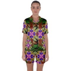 Fractal-abstract-flower-floral- -- Satin Short Sleeve Pajamas Set