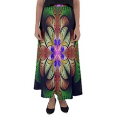 Fractal-abstract-flower-floral- -- Flared Maxi Skirt