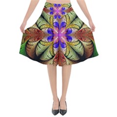 Fractal-abstract-flower-floral- -- Flared Midi Skirt