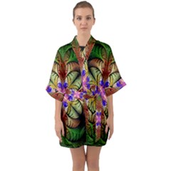 Fractal-abstract-flower-floral- -- Half Sleeve Satin Kimono 