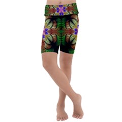 Fractal-abstract-flower-floral- -- Kids  Lightweight Velour Cropped Yoga Leggings