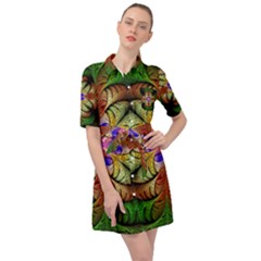 Fractal-abstract-flower-floral- -- Belted Shirt Dress