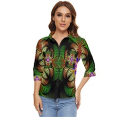 Fractal-abstract-flower-floral- -- Women s Quarter Sleeve Pocket Shirt