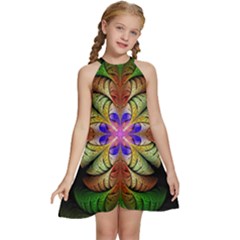 Fractal-abstract-flower-floral- -- Kids  Halter Collar Waist Tie Chiffon Dress