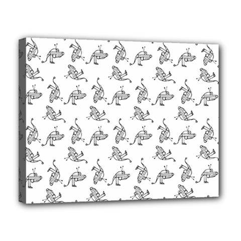 Robot Dog Drawing Motif Pattern Canvas 14  X 11  (stretched) by dflcprintsclothing