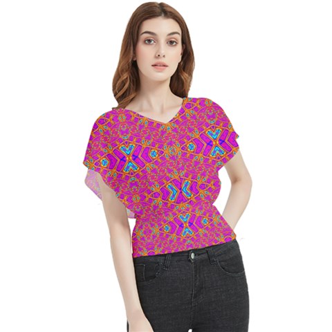 Pink Vacation Butterfly Chiffon Blouse by Thespacecampers