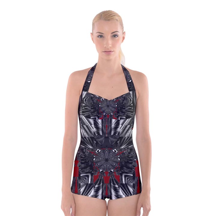 Abstract-artwork-art-fractal Boyleg Halter Swimsuit 