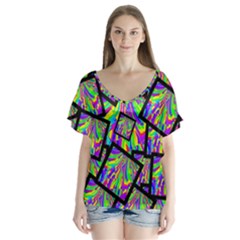 Vibrant Colors Cbdoilprincess V-neck Flutter Sleeve Top by CBDOilPrincess1