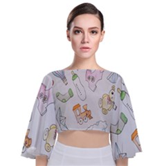 Hd-wallpaper-b 015 Tie Back Butterfly Sleeve Chiffon Top