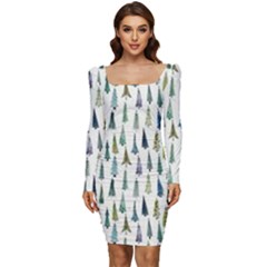 Christmas Tree Women Long Sleeve Ruched Stretch Jersey Dress by nate14shop