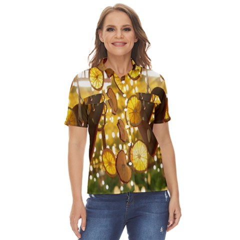 Lemon-slices Women s Short Sleeve Double Pocket Shirt by nate14shop