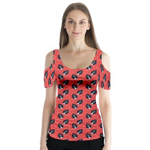 Glowing Leafs Butterfly Sleeve Cutout Tee  by Sparkle