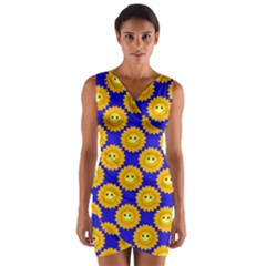 Pattern Sun-flower Wrap Front Bodycon Dress by nate14shop