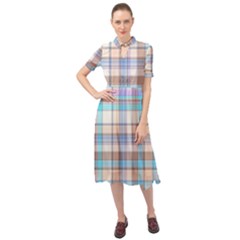 Plaid Keyhole Neckline Chiffon Dress