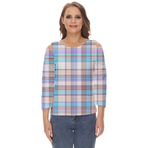 Plaid Cut Out Wide Sleeve Top by nate14shop