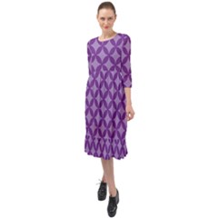 Purple-background Ruffle End Midi Chiffon Dress