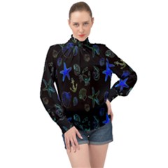 Sea-b 003 High Neck Long Sleeve Chiffon Top by nate14shop