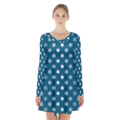 Snowflakes 001 Long Sleeve Velvet V-neck Dress by nate14shop