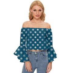 Snowflakes 001 Off Shoulder Flutter Bell Sleeve Top by nate14shop