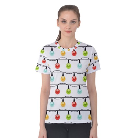 Christmas-light-bulbs-seamless-pattern-colorful-xmas-garland Women s Cotton Tee by nate14shop