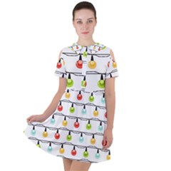 Christmas-light-bulbs-seamless-pattern-colorful-xmas-garland Short Sleeve Shoulder Cut Out Dress  by nate14shop