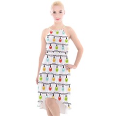 Christmas-light-bulbs-seamless-pattern-colorful-xmas-garland High-low Halter Chiffon Dress  by nate14shop