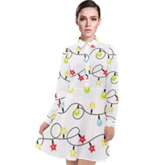 Christmas-light-bulbs-seamless-pattern-colorful-xmas-garland,white Long Sleeve Chiffon Shirt Dress by nate14shop