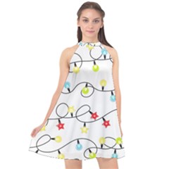 Christmas-light-bulbs-seamless-pattern-colorful-xmas-garland,white Halter Neckline Chiffon Dress 