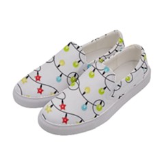 Christmas-light-bulbs-seamless-pattern-colorful-xmas-garland,white Women s Canvas Slip Ons by nate14shop