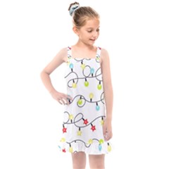 Christmas-light-bulbs-seamless-pattern-colorful-xmas-garland,white Kids  Overall Dress by nate14shop