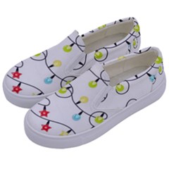 Christmas-light-bulbs-seamless-pattern-colorful-xmas-garland,white Kids  Canvas Slip Ons by nate14shop