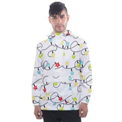 Christmas-light-bulbs-seamless-pattern-colorful-xmas-garland,white Men s Front Pocket Pullover Windbreaker by nate14shop