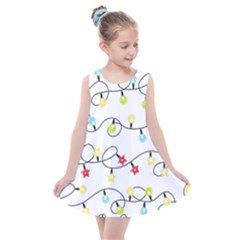 Christmas-light-bulbs-seamless-pattern-colorful-xmas-garland,white Kids  Summer Dress by nate14shop