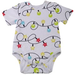 Christmas-light-bulbs-seamless-pattern-colorful-xmas-garland,white Baby Short Sleeve Onesie Bodysuit by nate14shop