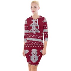 Christmas-seamless-knitted-pattern-background 001 Quarter Sleeve Hood Bodycon Dress by nate14shop