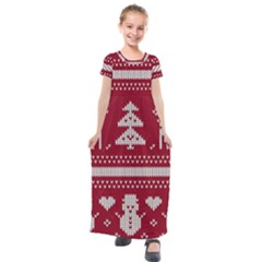 Christmas-seamless-knitted-pattern-background 001 Kids  Short Sleeve Maxi Dress by nate14shop