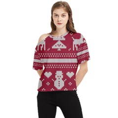 Christmas-seamless-knitted-pattern-background 001 One Shoulder Cut Out Tee