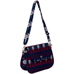 Christmas-seamless-knitted-pattern-background 003 Saddle Handbag by nate14shop